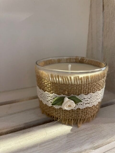 Bougie toile de jute et rose 150gr senteur Verveine - Orange