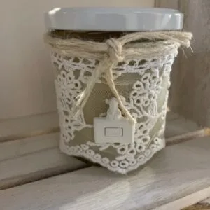 Bougie naturelle en pot de 245gr dentelle faite main